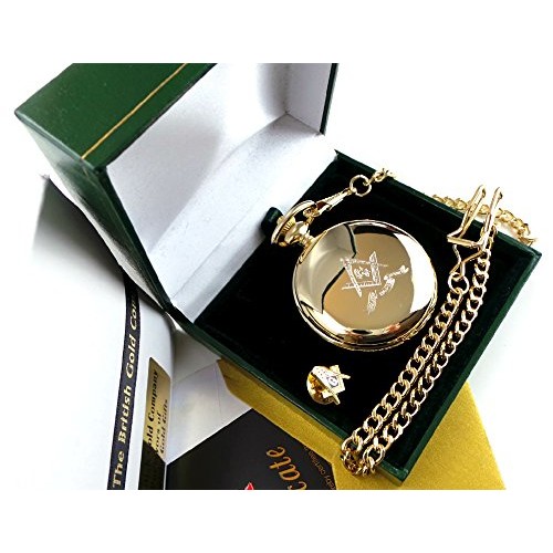 Freemasons Masonic Gold Lapel Pin Badge and Pocket Watch Freemasons Masonic Gold Lapel Pin Badge and Pocket Watch